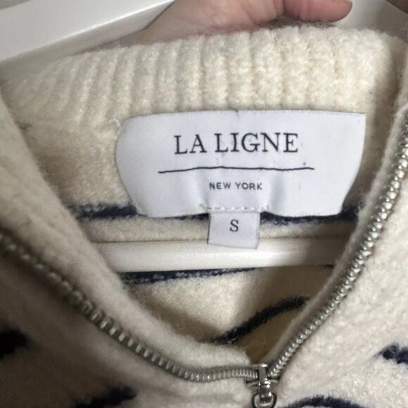 La Ligne - Cream and Navy Striped Merino Zip Sweater - Size S - Picture 6 of 6